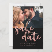 Rose Gold Foil-Skript auf Schwarz Save the Date Fo Magneteinladung (Vorderseite)