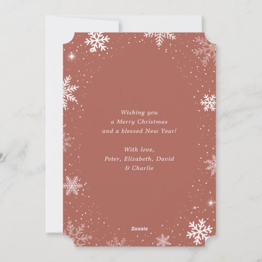 Rose Gold Foil Snowflake Foto Frohe Weihnachten (Rückseite)