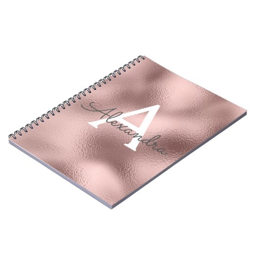 Rose Gold Foil Sparkle Monogram Notebook Notizblock (Linke Seite)
