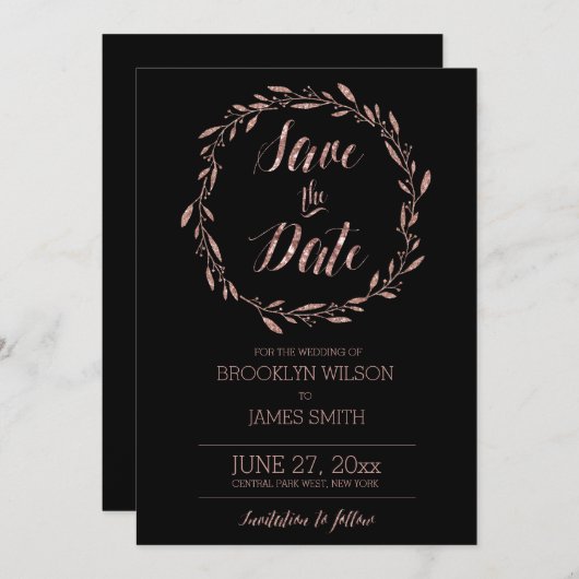 Rose Gold Foil speichern Datum Karten schwarz (Vorne/Hinten)