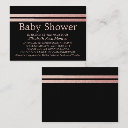 Rose Gold Foil Streifen, Black Baby Shocket Visitenkarte (Vorne/Hinten)