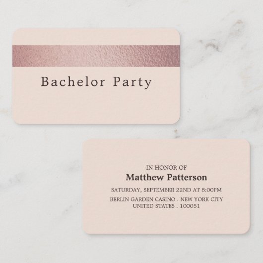 Rose Gold Foil Strip, Bachelor Party Ticket (Vorne/Hinten)