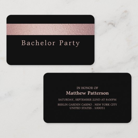 Rose Gold Foil Strip, Bachelor Party Ticket (Vorne/Hinten)