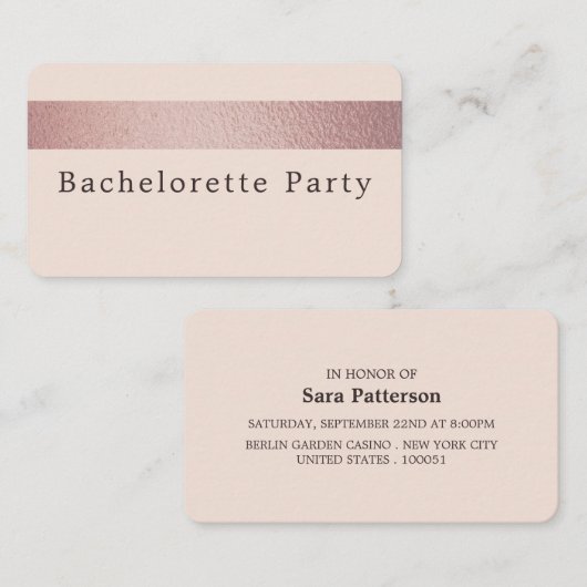 Rose Gold Foil Strip, Junggeselinnen-Abschied Tick Visitenkarte (Vorne/Hinten)