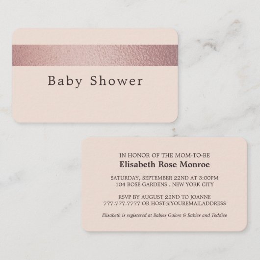 Rose Gold Foil Strip, Pink Baby Shower Ticket (Vorne/Hinten)