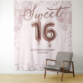 Rose Gold Foil Sweet 16 Balloons Rosa Hintergrund Wandteppich (Beispiel)