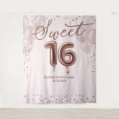 Rose Gold Foil Sweet 16 Balloons Rosa Hintergrund Wandteppich (Vorderseite)