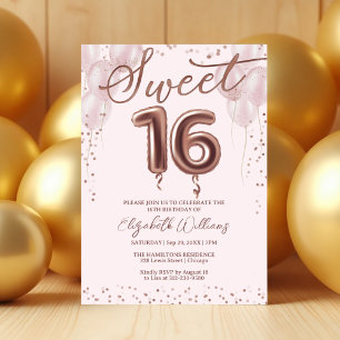 Rose Gold Foil Sweet 16 Birthday Balloons Rosa Einladung