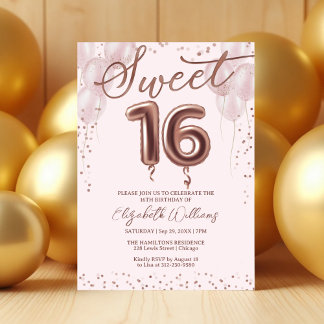 Rose Gold Foil Sweet 16 Birthday Balloons Rosa Einladung