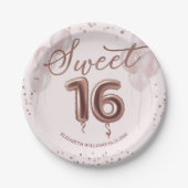 Rose Gold Foil Sweet 16 Birthday Balloons Rosa Pappteller (Vorderseite)