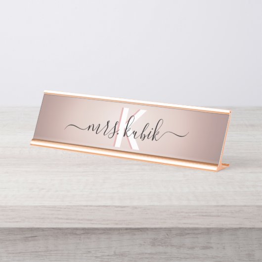 Rose Gold Foil Teacher Schreibtisch Namensschild (Vorderseite )