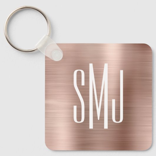 Rose Gold Foil Three Letter Monogram Schlüsselanhänger (Vorderseite)