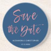 Rose Gold Foil und Navy Blue Save the Date Unterse Getränkeuntersetzer (Vorne)