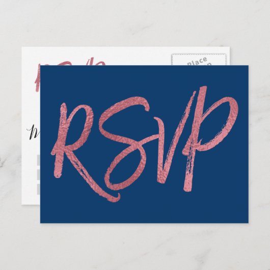 Rose Gold Foil und Navy Blue UAWG Wedding Einladungspostkarte (Vorne/Hinten)
