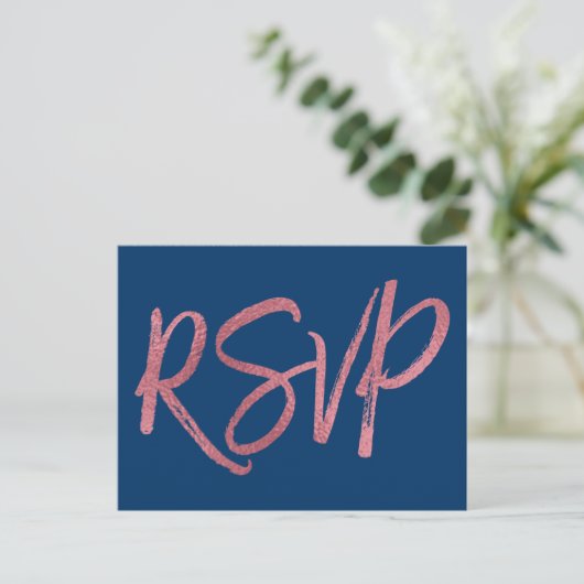 Rose Gold Foil und Navy Blue UAWG Wedding Einladungspostkarte (Stehend Vorderseite)
