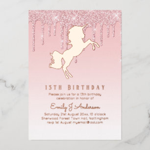 Rose Gold Foil Unicorn Girly Birthday (ANY) Pink F Folieneinladung