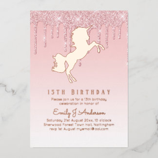 Rose Gold Foil Unicorn Girly Birthday (ANY) Pink F Folieneinladung