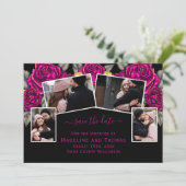 Rose Gold Foil Vier Foto Schwarz Rosa Save The Date (Stehend Vorderseite)