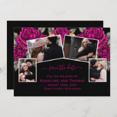 Rose Gold Foil Vier Foto Schwarz Rosa Save The Date (Vorne/Hinten)