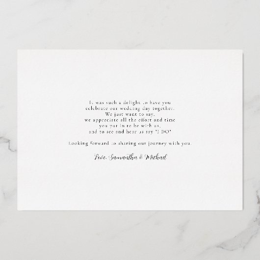 Rose Gold Foil Wedding Foto Danke Karte (Rückseite)