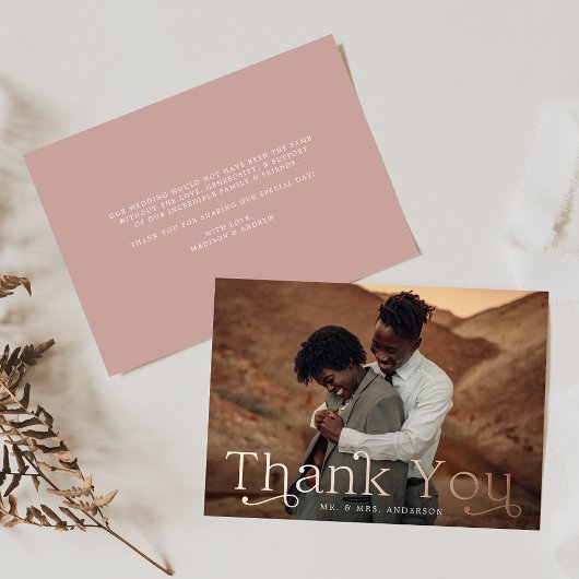 Rose Gold Foil Wedding Foto Danke Karte