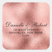 Rose Gold Foil Wedding Rücksendeadressen-Aufkleber Quadratischer Aufkleber (Vorderseite)