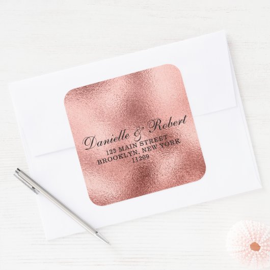 Rose Gold Foil Wedding Rücksendeadressen-Aufkleber Quadratischer Aufkleber (Umschlag)