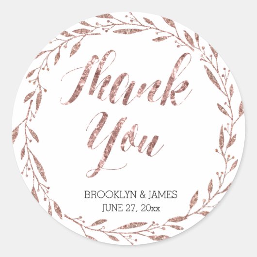 Rose Gold Foil Wedding Stickers Round Wreath (Vorderseite)