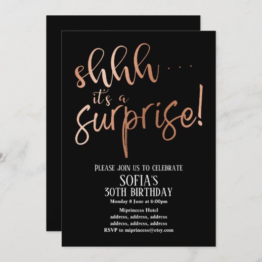 Rose Gold Foil , wie es ist ein überraschendes Par Einladung (Vorne/Hinten)