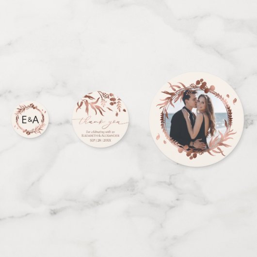 Rose Gold Foil Wildblume Spring Monogram Wedding Konfetti (Vorderseiten)