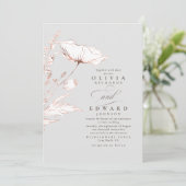 Rose Gold Foil Wildblumen Grau Hochzeit Einladung (Stehend Vorderseite)