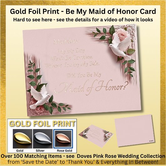 Rose Gold Foil Will You Be My Maid Of Honor? Pink Folien Feiertagspostkarte