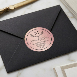 Rose Gold Foil Wreath Monogram Rücksendeadresse Runder Aufkleber