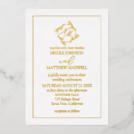 Rose Gold Foil Wreath Monogram Weditation Einladun Folieneinladung
