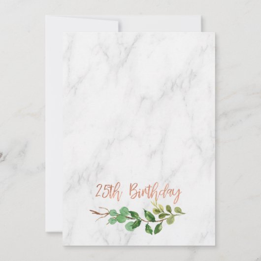 Rose Gold Foliage 25. Geburtstag Einladung (Rückseite)