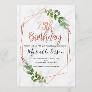 Rose Gold Foliage 25. Geburtstag Einladung