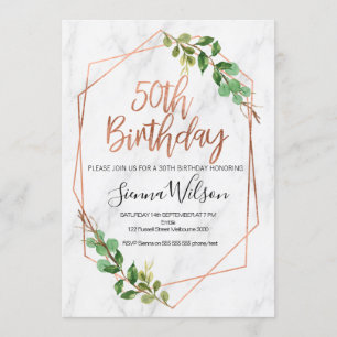 Rose Gold Foliage 50. Geburtstag Einladung