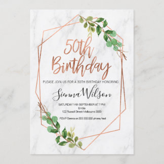 Rose Gold Foliage 50. Geburtstag Einladung
