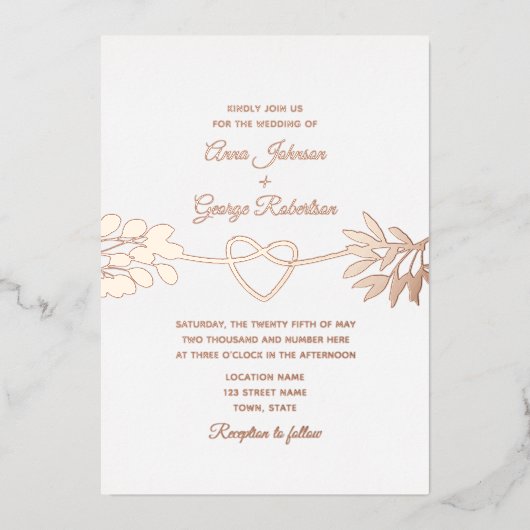 Rose Gold Foliage Hochzeitsfoil Einladung (Vorderseite)