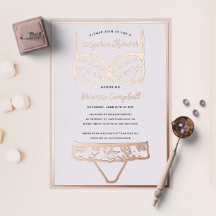 Rose Gold Folie & Blassrosa Wäsche Brautparty Folieneinladung