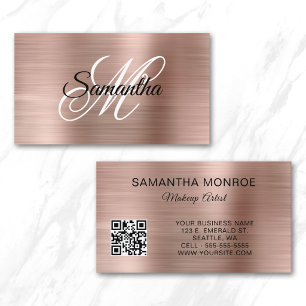Rose Gold Folie Fancy Monogramm QR Code Visitenkarte