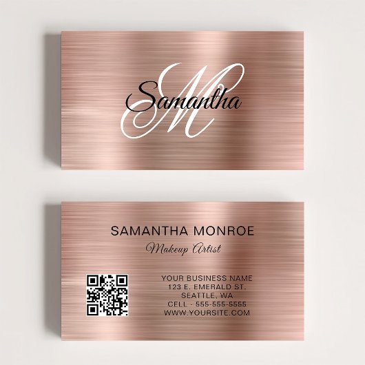 Rose Gold Folie Fancy Monogramm QR Code Visitenkarte