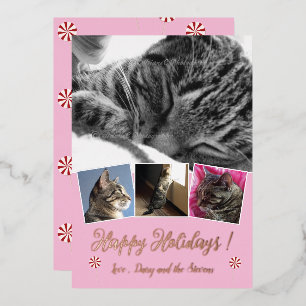 Rose Gold Folie Katzenfoto Collage Pink Feiertagsk Folien Feiertagskarte