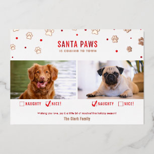 Rose Gold Folie Naughty or Nice Zwei-Hunde-Foto-Ka Folien Feiertagskarte