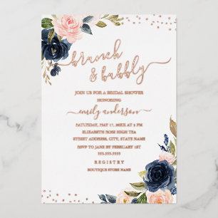ROSE GOLD FOLIE Navy Blush Florales Brunch Und Spr Folieneinladung