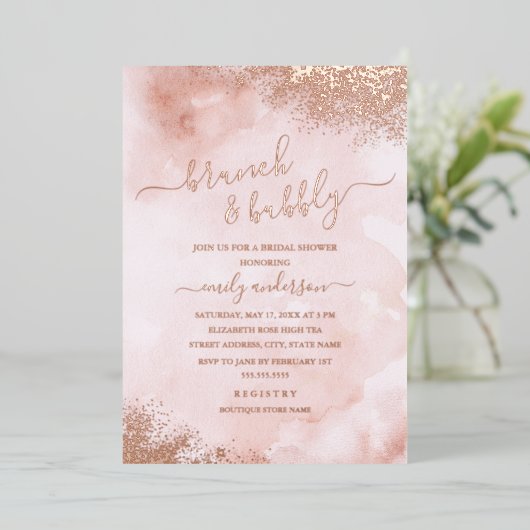 ROSE GOLD FOLIE Rosa Pfirsichfarben Brunch und Bub Folieneinladung (Stehend vorne)