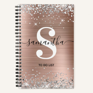 Rose Gold Folie Silber Glitter Monogram Aufgabenli Notizblock