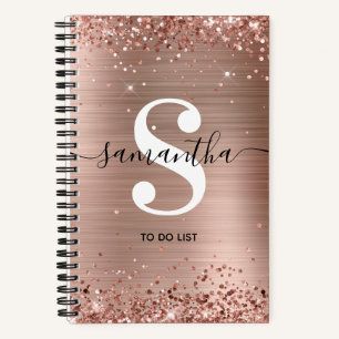 Rose Gold Folie und Glitter Monogram Aufgabenliste Notizblock