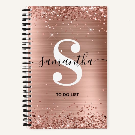 Rose-Gold-Folie und Glitzer-Monogramm zur Erstellu Notizblock (Vorderseite)