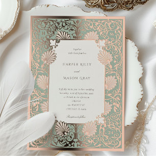 Rose Gold Folie und Sage Barock-Hochzeit Folieneinladung